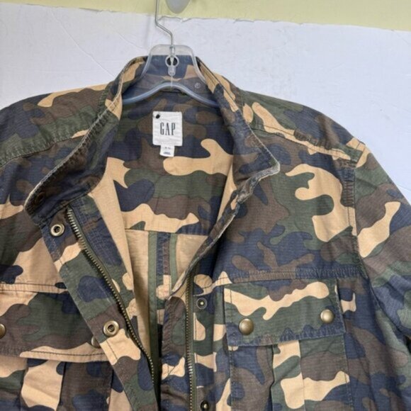 GAP NEW Utility Cotton Military Camo Jacket Pockets Zip Drawcord Lightweight XL - Picture 7 of 16